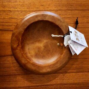 NWT Scali-Volterra Amber Genuine Alabaster 7" ROUND TRINKET TRAY Italy HEAVY